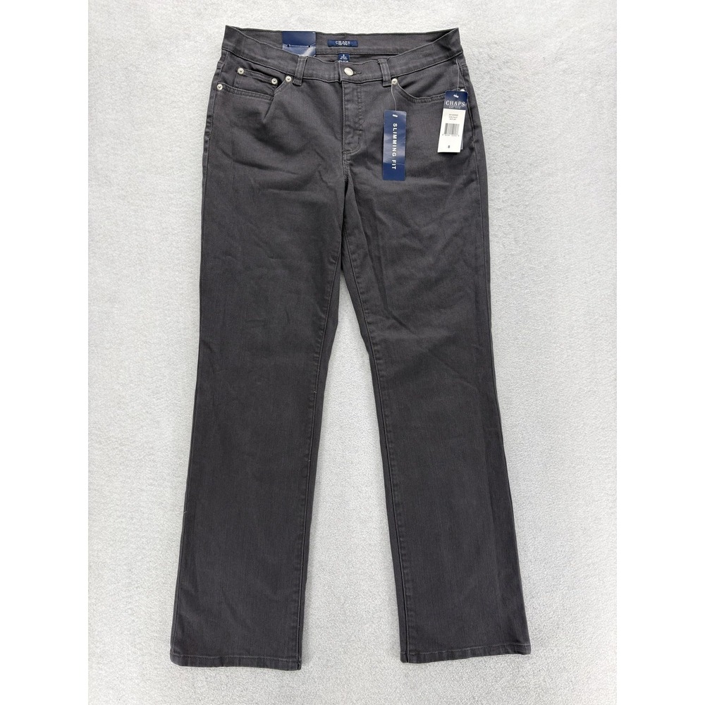Chaps Slimming Fit Straight Jeans Womens 8 Gray Charcoal Wash High Rise Stretch